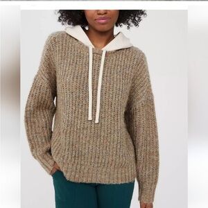 Aerie Mixed Media Hoodie & Boxy  Long Sleeve Fuzzy Rib Knit  Lightweight Sweater
